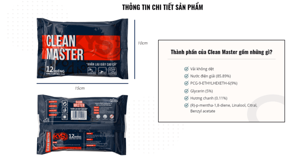 Thành phần an toàn của khăn ướt lau giày Clean Master